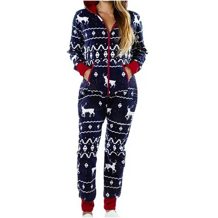 Womens Hooded Hoodies Casual Holiday Christmas Graphic One Piece Hoodies Pjm Rompers for Women 2022  | Walmart (US)