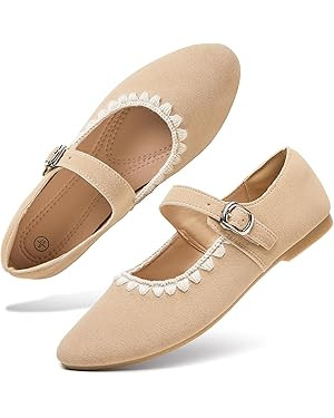 hash bubbie Women's Mary Janes Flats Shoes Black Ballet Flats Memory Foam Dress Shoes with Strap | Amazon (US)