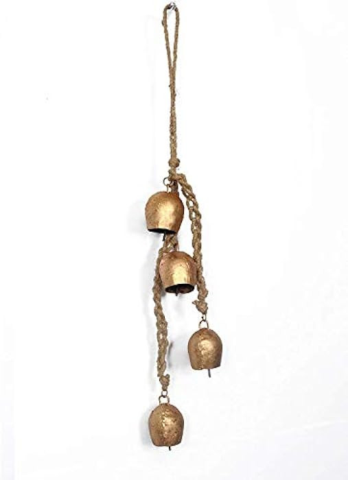 Siddhivinayak Overseas Iron Wrought Bell Chime Handmade Brass Finish Wall Hanging Rope 4 Bell | Amazon (US)