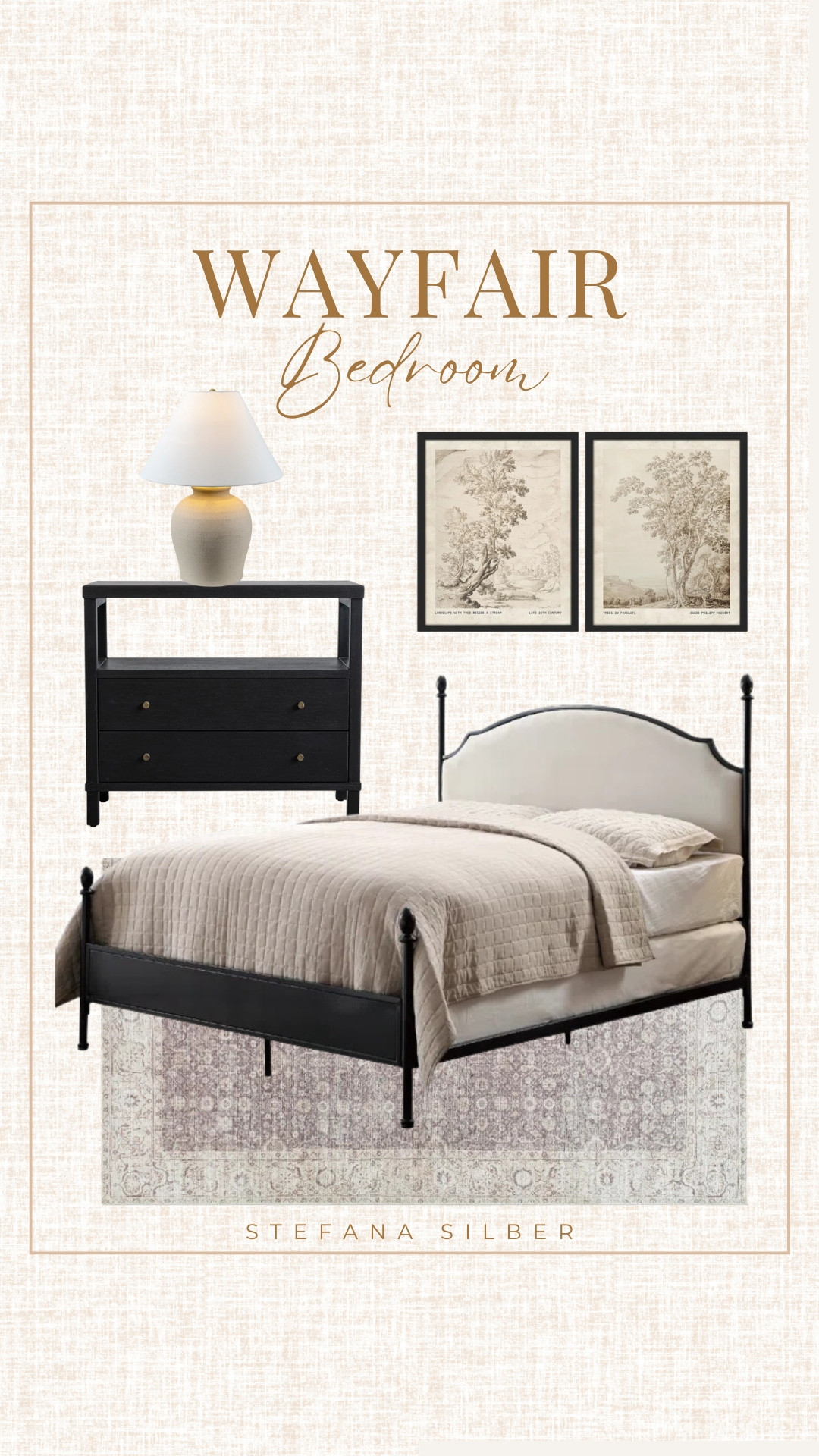 Wayfair bedroom ideas
Transitional bedroom style, metal and upholstered bed, black nightstand, vintage framed wall art, bedside lamp

@wayfair #wayfair #wayfairpartner #onlyatwayfair

#LTKStyleTip #LTKHome
