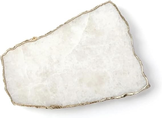 White Quartz Agate Cheese Board Platter Tray Gold Plated Edges Agate Slab for Table Centrepiece G... | Amazon (US)