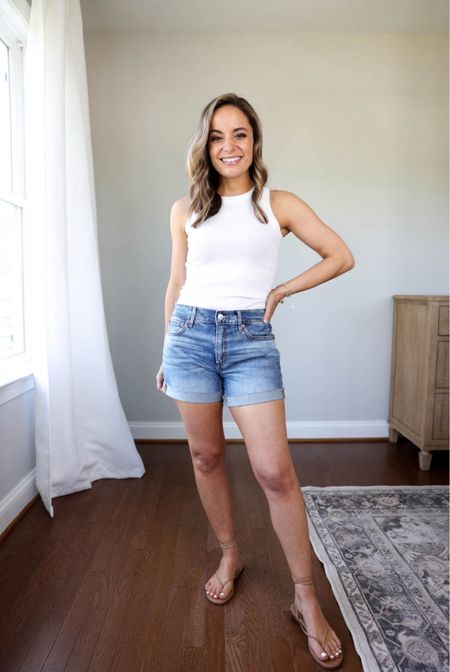 25% off shorts, orders over $50 stack savings with code SUNSET 

Shorts: 00 true to size. These shorts have a comfortable relaxed fit (definitely the most comfortable pair I own). They wash and wear well! 
Top: petite xxs 
Sandals: size up if in between sizes 



#LTKSaleAlert #LTKStyleTip #LTKSeasonal