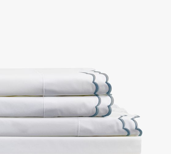 Maci Double Scalloped Percale Embroidered Sheet Set | Pottery Barn (US)