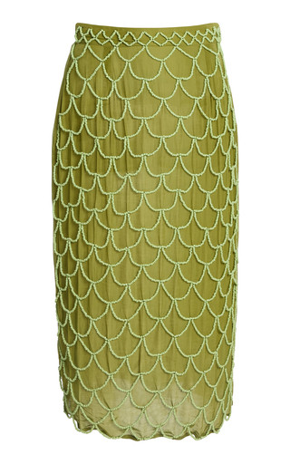 Exclusive La Isla Mika Fringed Beaded Cotton Midi Skirt | Moda Operandi (Global)
