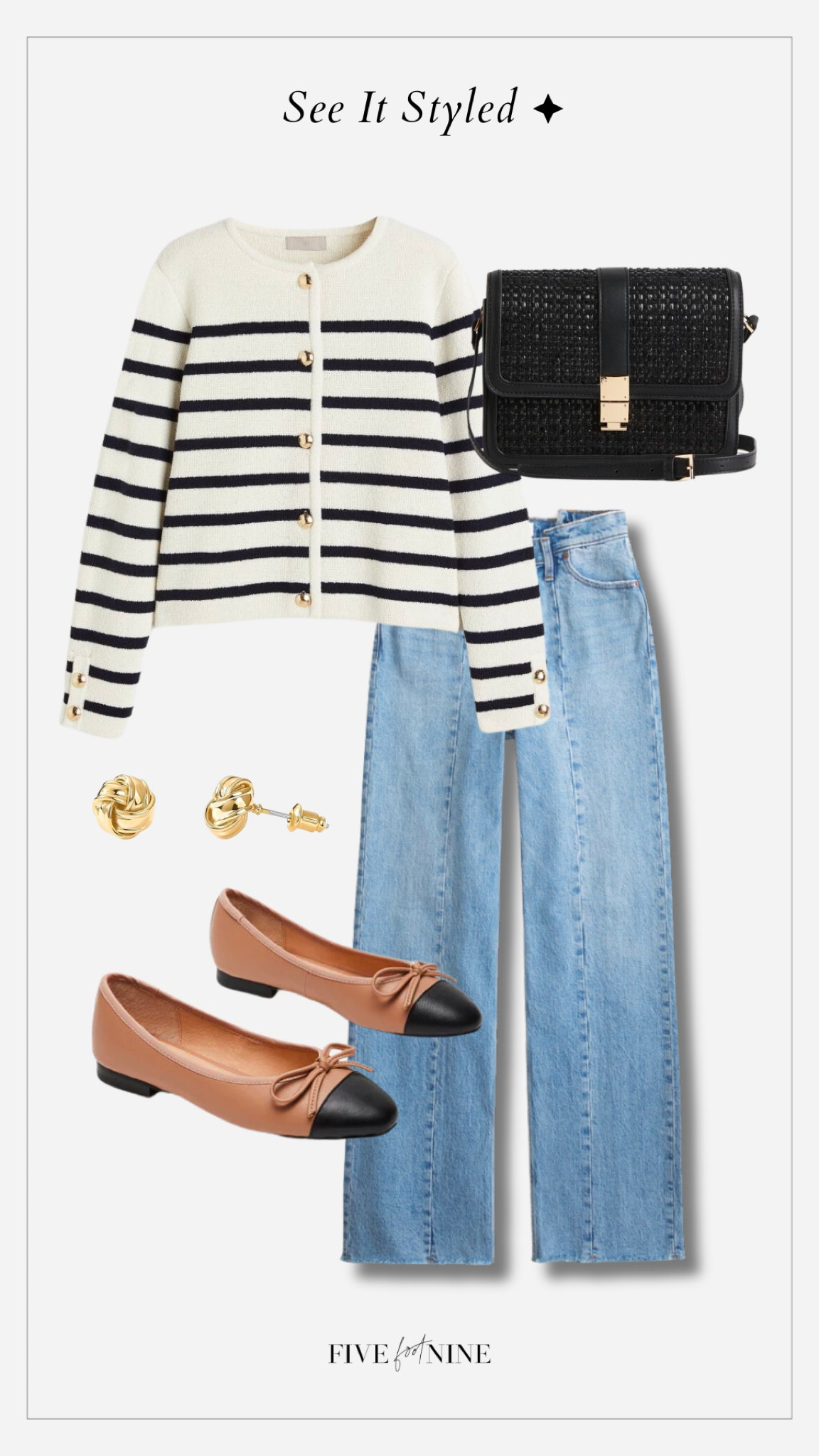 Wide leg jeans on sale! Striped cardigan, ballet flats 

#LTKsalealert #LTKfindsunder100 #LTKSpringSale