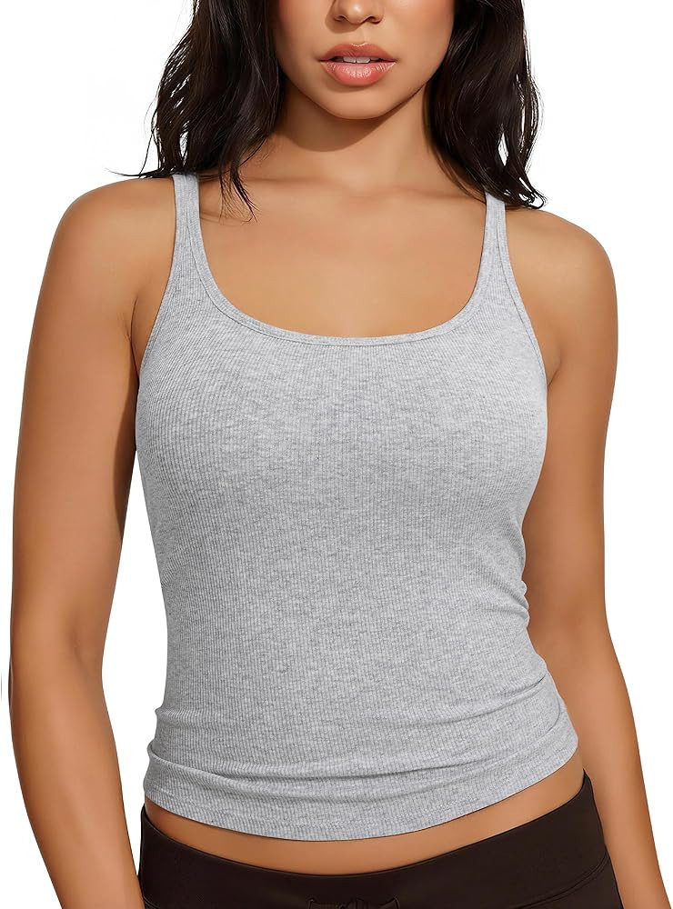 SUUKSESS Women Padded Cotton Ribbed Tank Tops Casual Summer Going Out Sleeveless Scoop Neck Basic... | Amazon (US)