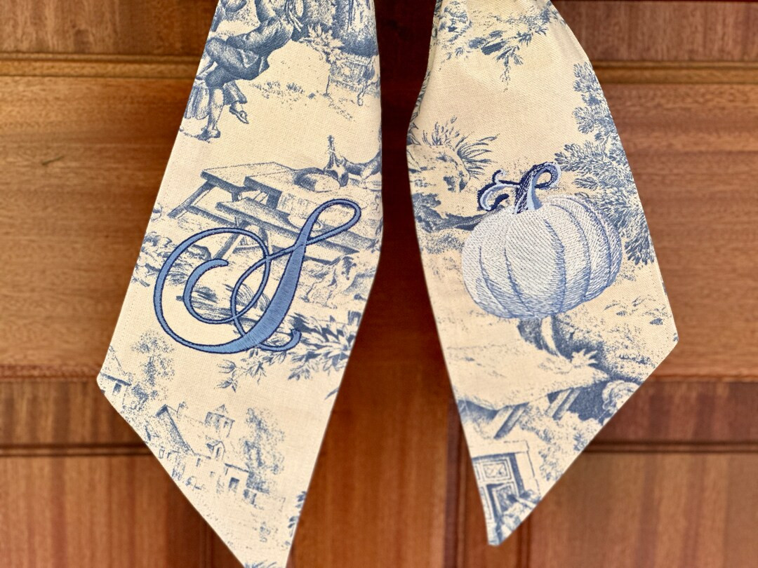 Delft Blue Pumpkin Swag: Chinoiserie Fall Wreath Sash - Etsy | Etsy (US)