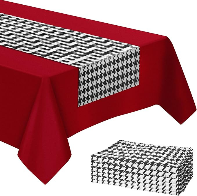 WANGDEFA 1 Pack Plastic Red Tablecloth Houndstooth Table Runner Houndstooth Party Decor 108 * 54i... | Amazon (US)