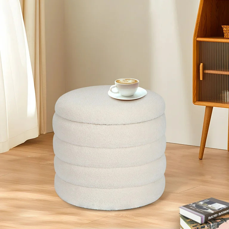 Lohoms Round Storage Ottoman, 18.5 in Upholstered Teddy Storage Ottoman Footstool Round Foot Rest... | Walmart (US)