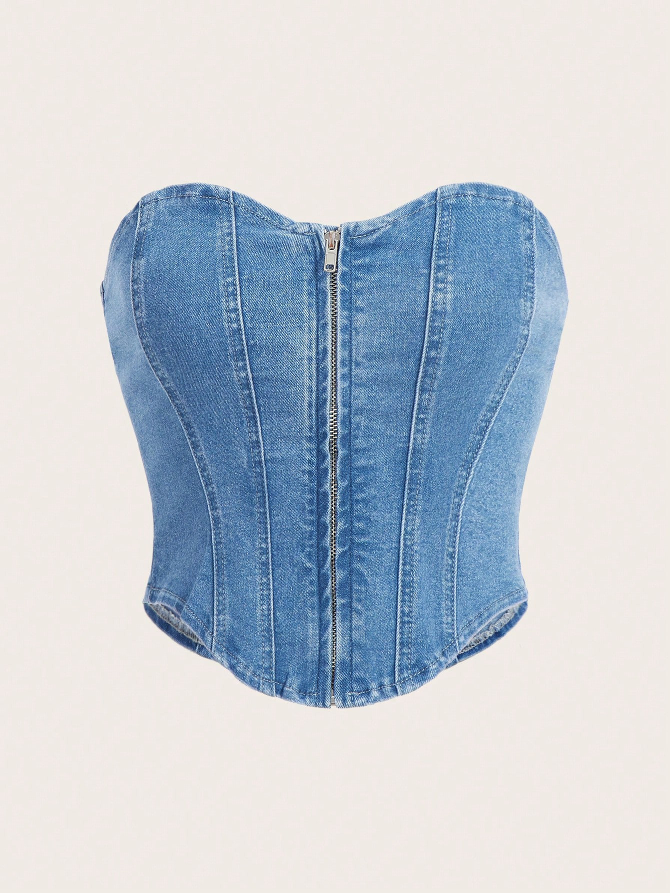 SHEIN MOD Zip Up Tube Denim Top | SHEIN