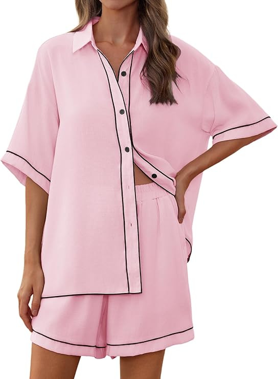 Womens Half Sleeve Lightweight Button Down Pajamas Set super soft Summer Sleepwear Pj Lounge sets... | Amazon (US)