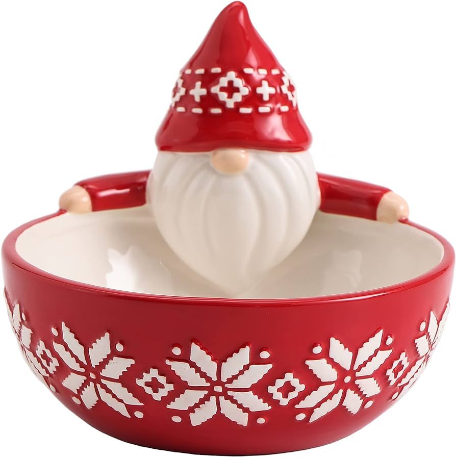 Bico Red Gnome Ceramic 19oz Candy Bowl, for treats, jam, sauce, Microwave Safe & Dishwasher Safe | Amazon (US)
