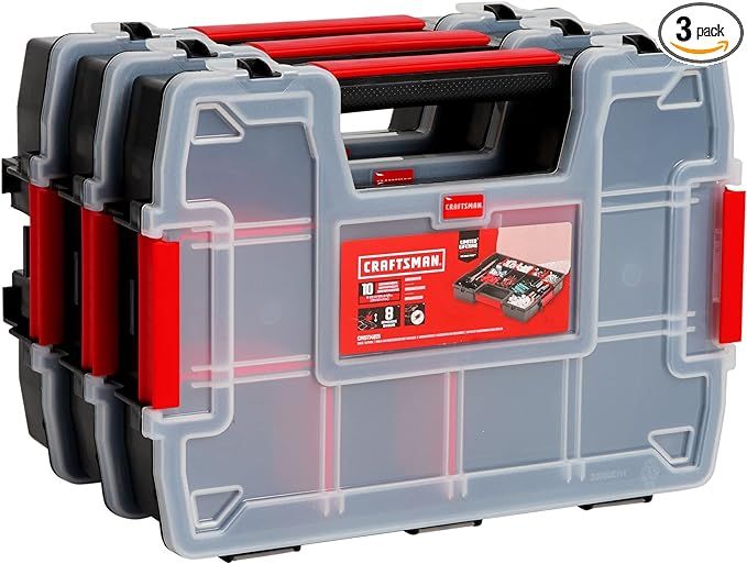 CRAFTSMAN Storage Organizer, Small Parts Organizer, 3-Packs with 10-Compartments, Lid Includes Se... | Amazon (US)