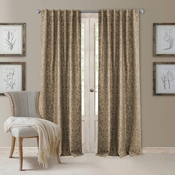 Elrene Home Fashions Antonia Floral Damask Blackout Single Window Curtain Panel, 52"x108", Taupe | Amazon (US)