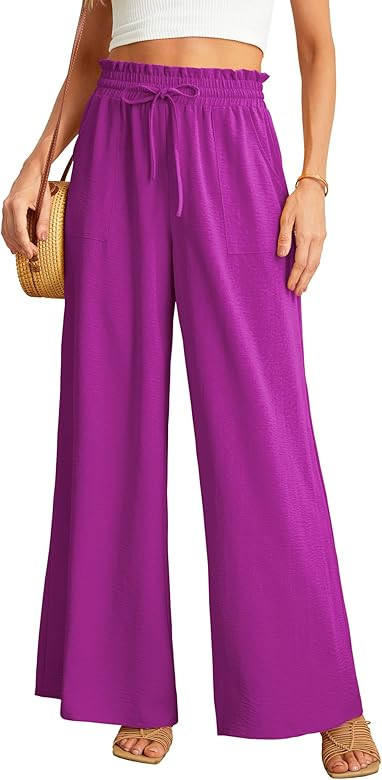 JINKESI Women Wide Leg Pants High Waist Loose Flowy Adjustable Tie Knot Trousers Business Casual ... | Amazon (US)