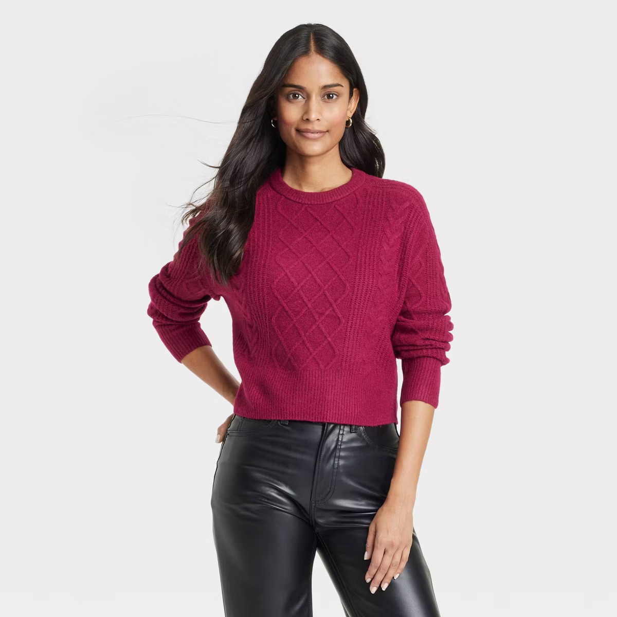Women's Crewneck Cashmere-Like Cable Pullover Sweater - Universal Thread™ | Target
