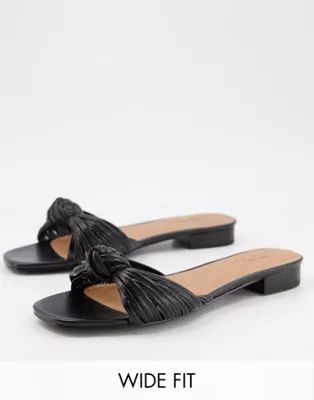 ASOS DESIGN Wide Fit Freddie knotted mule sandals in black | ASOS (Global)