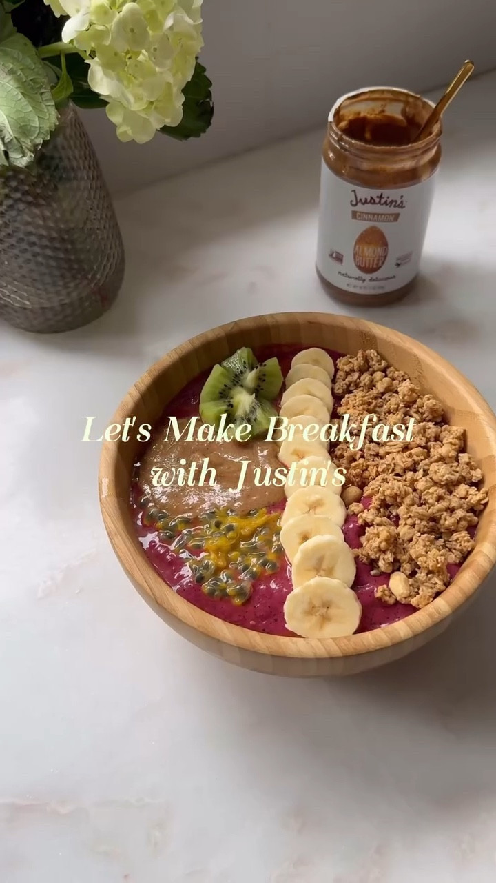 Your new favorite breakfast combining savory & sweet 🫐

This refreshing Mixed Berry Smoothie Bowl is the PERFECT way to start the day. It packs in antioxidants that work to keep your body resilient, healthy, and free from inflammation. The star of this recipe is the creamy, dreamy, and delicious almond butter from @justins 

I LOVE Justin’s because their non-GMO ingredients are sustainably sourced, packed in BPA free packaging, are pollinator friendly, and taste so good I quite literally eat it by the spoonful!

Here’s how to make 2 smoothie bowls:

In a high speed blender, add 4 cups of frozen mixed berries, 1/2 cup soy milk, and 2 heaping tbsps of Justin’s Almond butter. 

Blend on high making sure to use a tamper. Divide between 2 bowls and top with granola, fresh fruit, and a generous dollop of almond butter. 

Enjoy immediately!