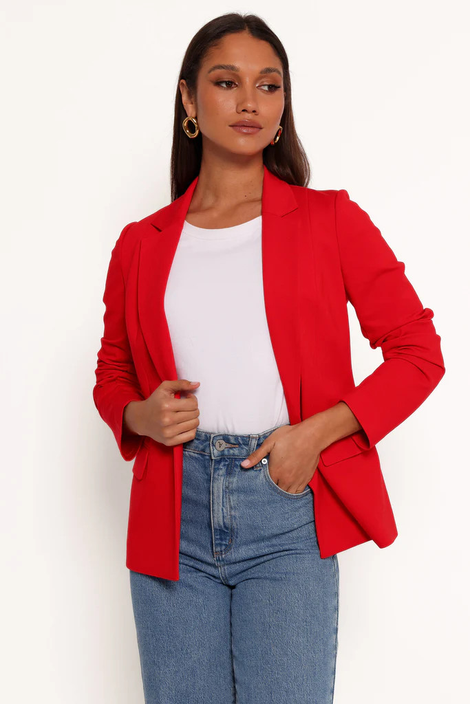 Ronny Open Front Knit Blazer - Scarlet Red | Petal & Pup (US)
