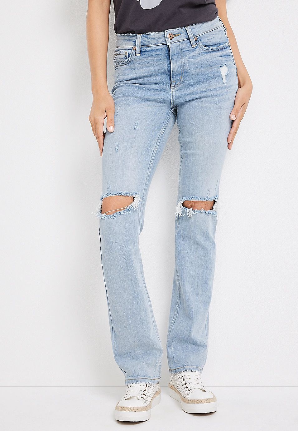 edgely™ Slim Boot High Rise Ripped Jean | Maurices