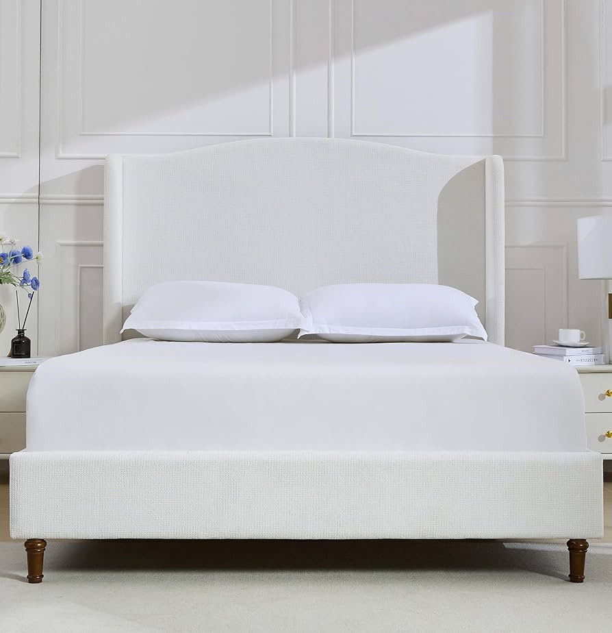 Bed Frame with 54" High Headboard, Upholstered Platform Wingback Bed, Elegant Simplicity & Tradit... | Amazon (US)