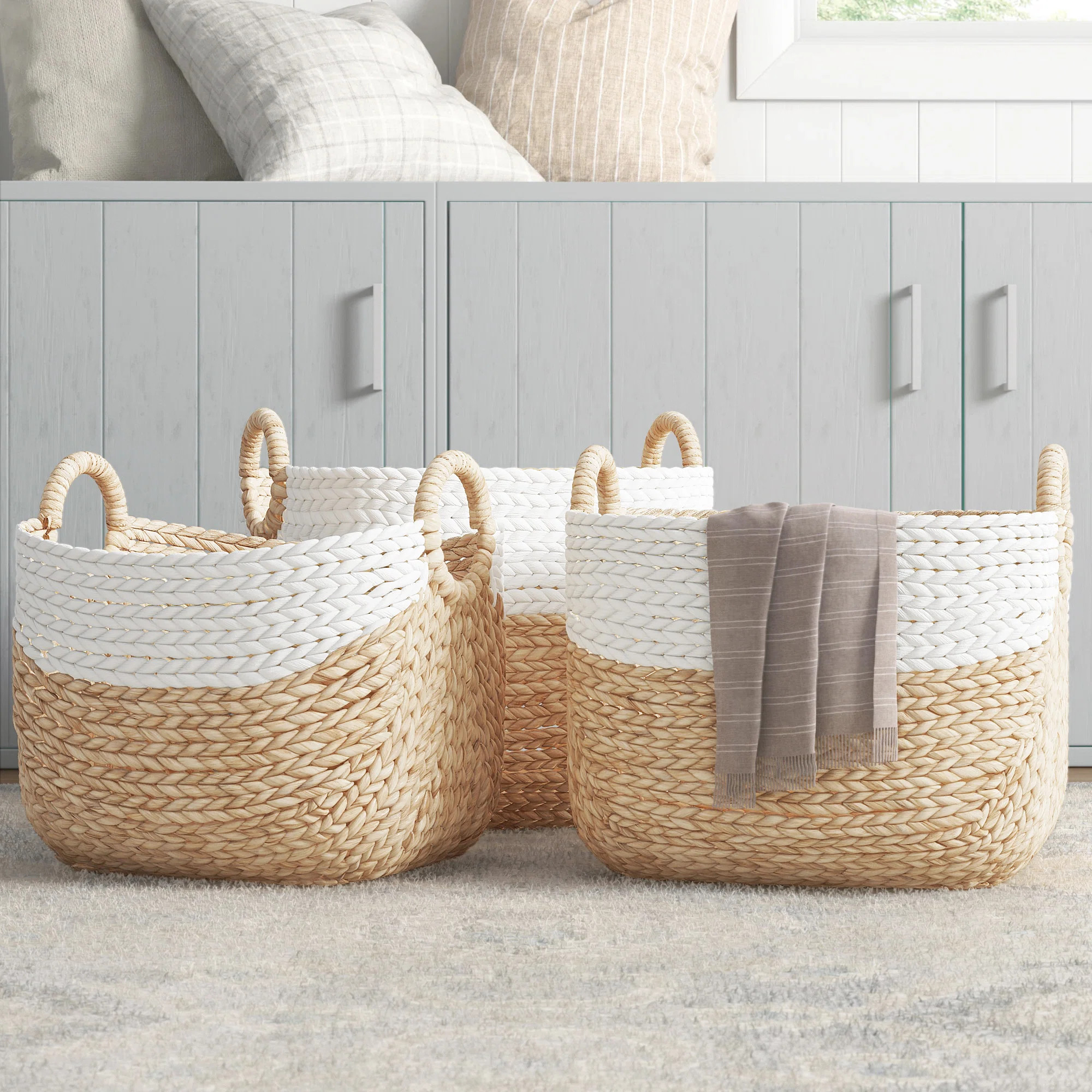 Sand & Stable™ Seagrass Handmade Two Toned Storage Basket with Handles & Reviews | Wayfair | Wayfair North America
