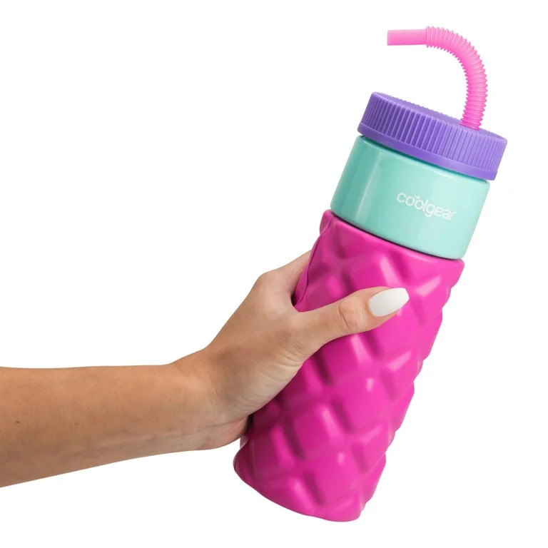 Cool Gear 24oz Plastic Retro Squishy Water Bottle, Quilted Pink with Foam Grip and Resealable Str... | Walmart (US)