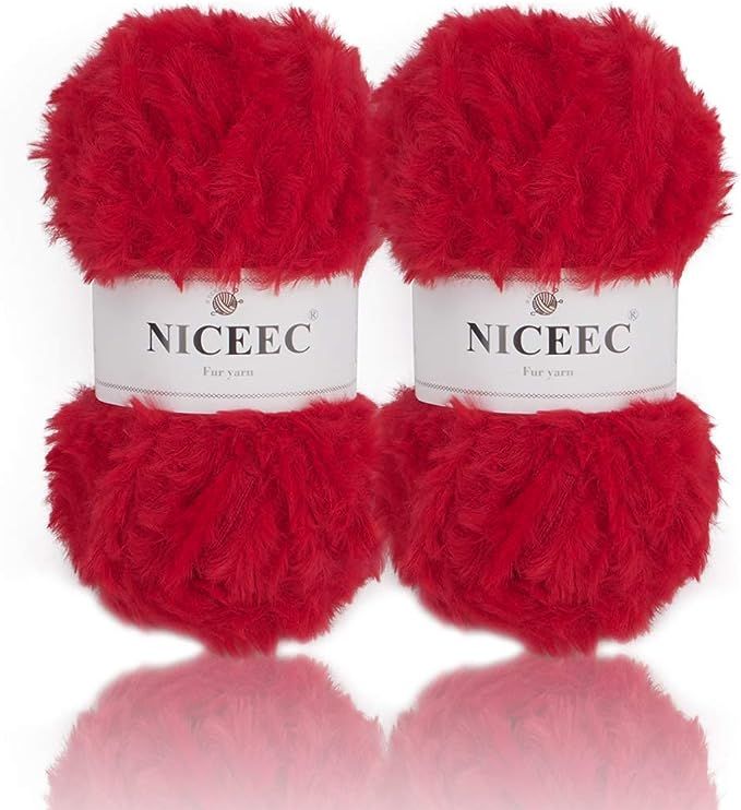 NICEEC 2 Skeins Super Soft Fur Yarn Chunky Fluffy Faux Fur Yarn Eyelash Yarn for Crochet Knit-Tot... | Amazon (US)