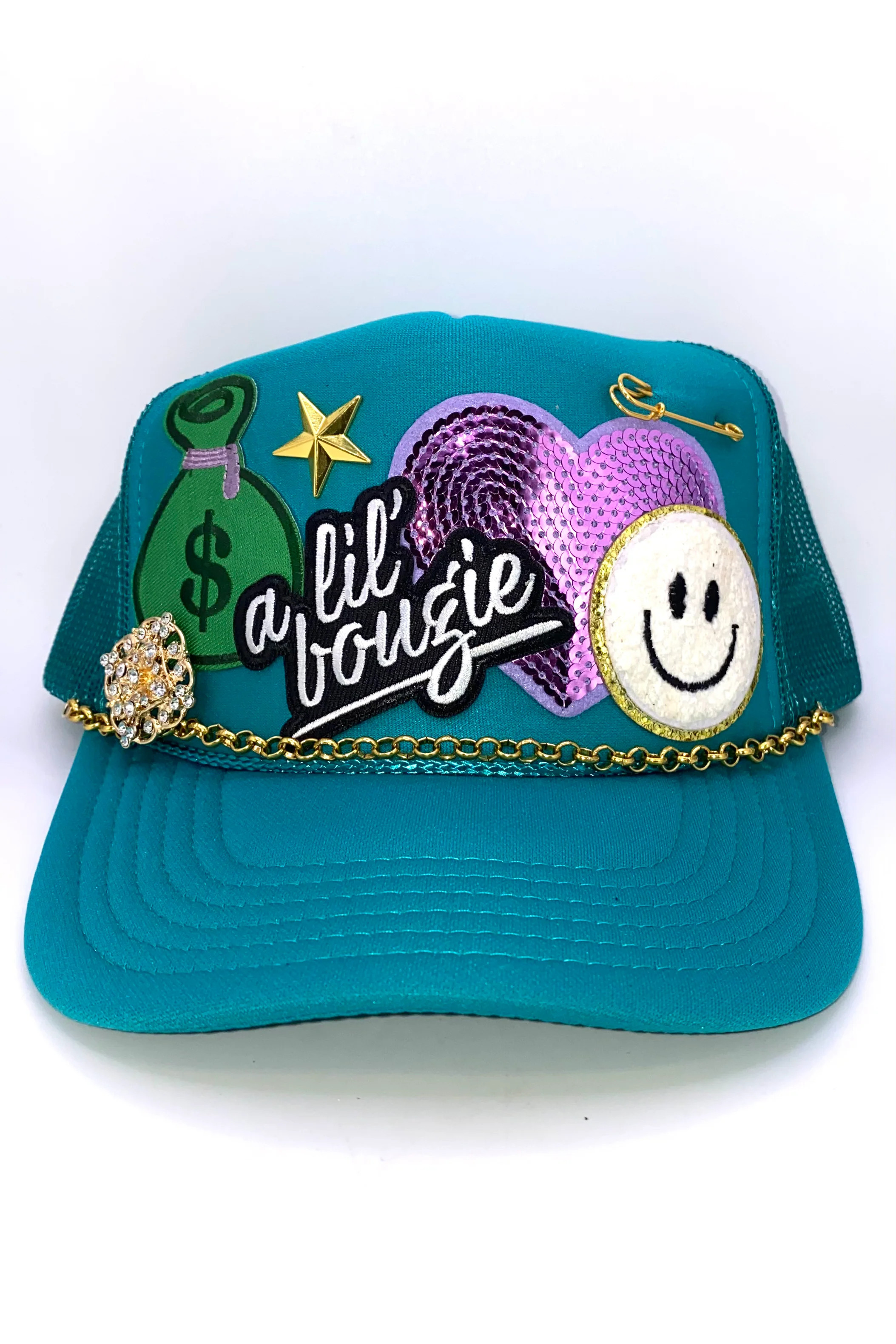 Custom Turquoise A Lil Bougie Trucker Hat - FINAL SALE | The Willow Tree