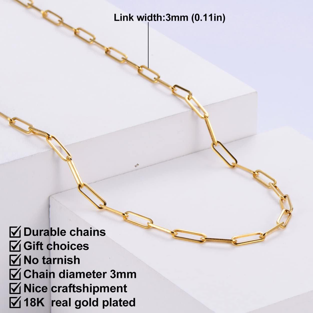 Tarnish Free 18K Gold Plated Paperclip Chain Necklace 3.0MM Gold Necklace, IDUDU Chain Link Neckl... | Amazon (US)