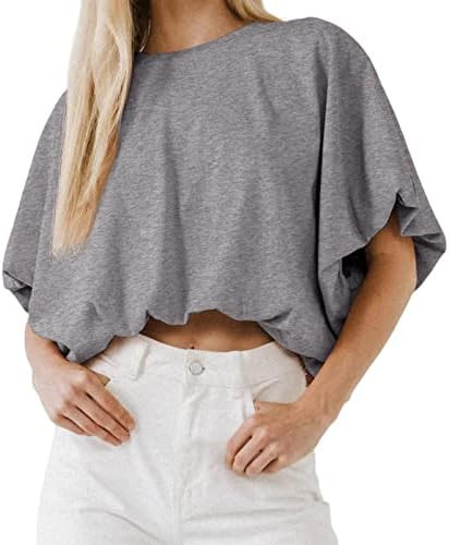 Womens Summer Crewneck Crop Tops Short Sleeve Casual Loose Cropped T Shirts | Amazon (US)