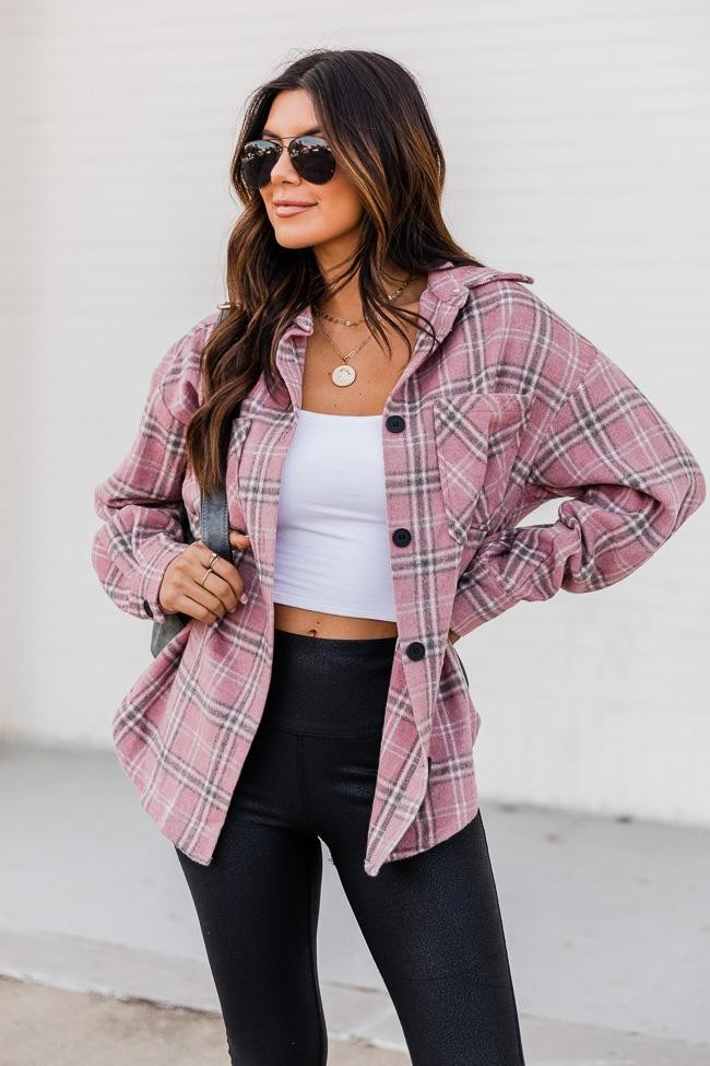 Chic Edge Pink Plaid Flannel Shacket DOORBUSTER | The Pink Lily Boutique