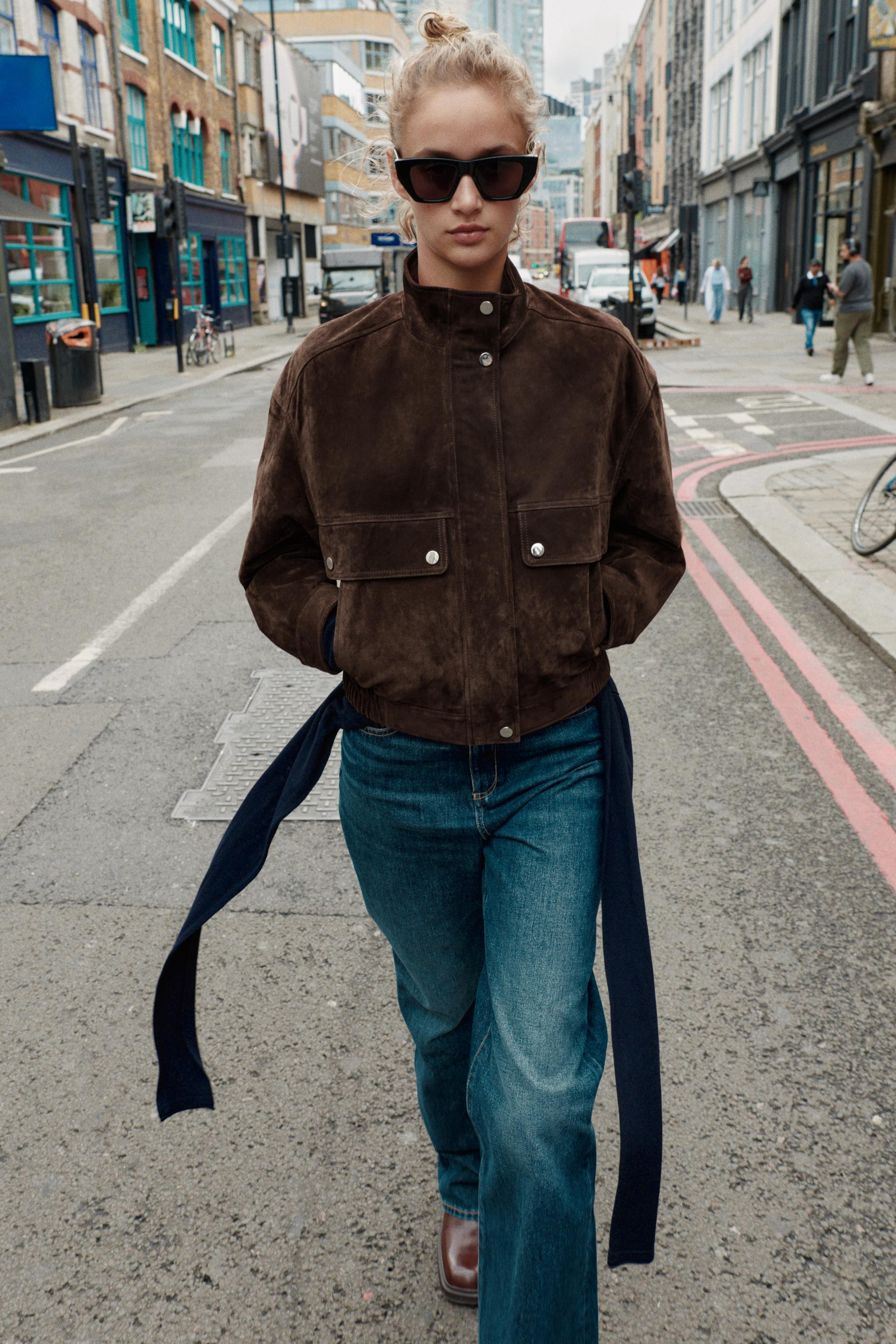 SUEDE LEATHER BOMBER JACKET WITH POCKETS | Zara UK