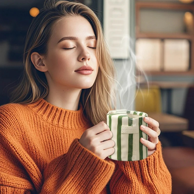 Euaioeiu Vintage Style Coffee Mugs, 10oz Ceramic Cups with Striped Design and Double-Wall Insulat... | Walmart (US)