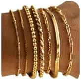 M MOOHAM Gold Bracelets for Women - 14K Real Gold Plated Beaded Bracelets Set Rope Paperclip Chai... | Amazon (US)