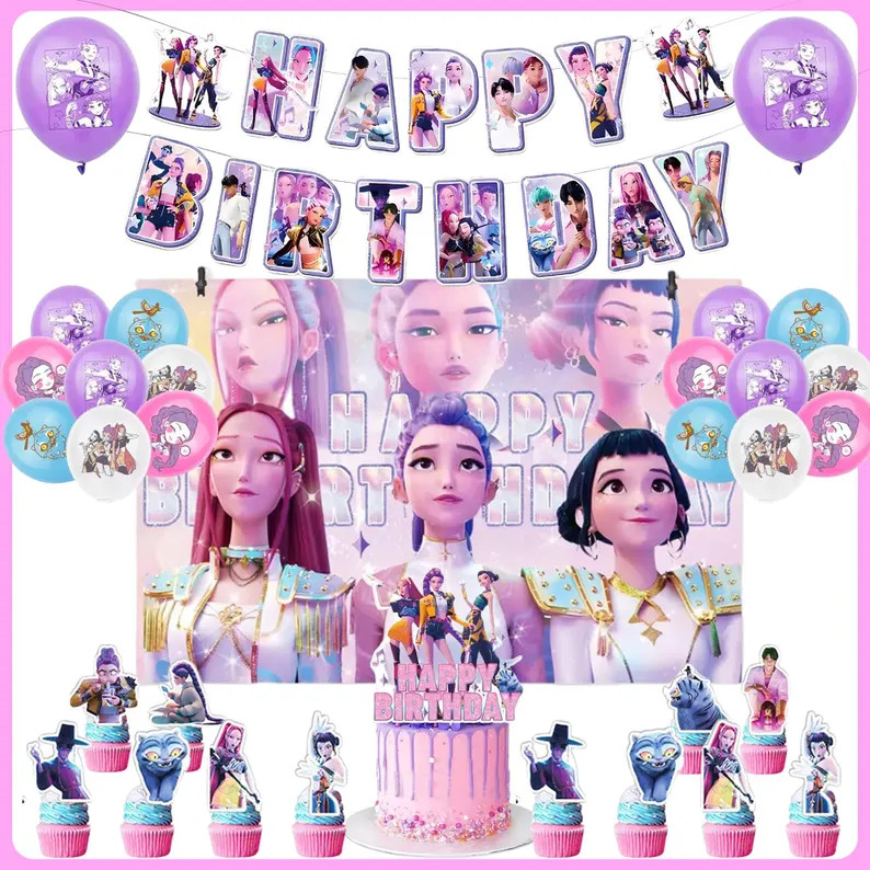 Kp*p Demon Hun*ers Birthday Party Decor,party Banner,cake&cupcake Topper,balloons,backdrop,kids B... | Etsy (US)