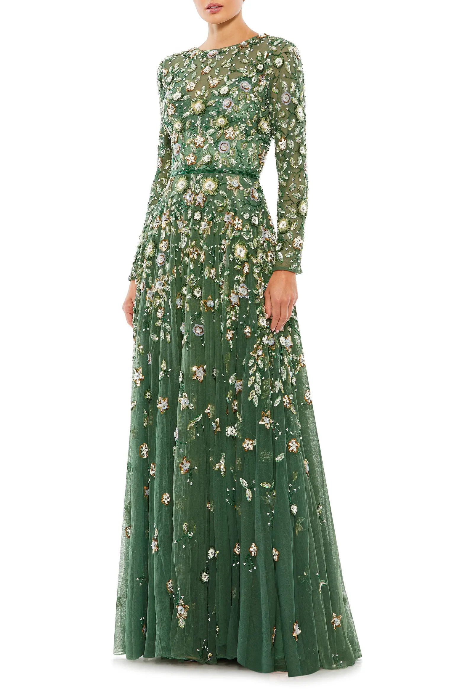 Mac Duggal Women's Embellished High Neck Long Sleeve A Line Gown (Women) | Nordstrom | Nordstrom