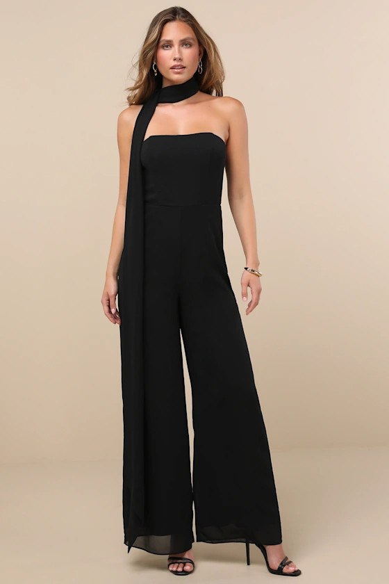 Kavina Black Wide-Leg Jumpsuit and Scarf Set | Lulus