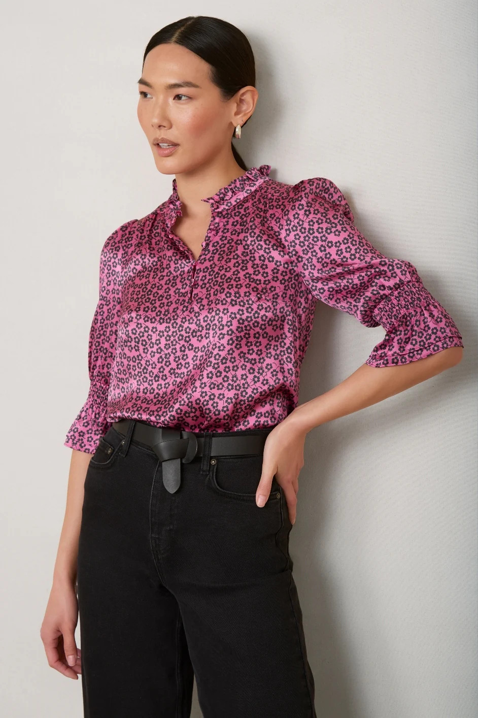 Celine Silk Blouse - Pink Floral | WYSE London