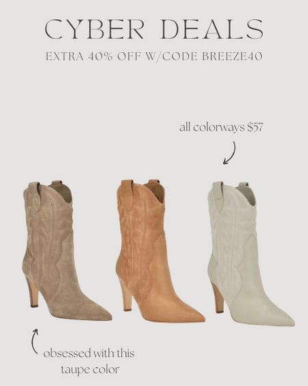 Chic suede western booties on sale! Extra 40% off with code BREEZE40 - ends today! Perfect booties to wear with everything from dresses to jeans. 

Fall boots, winter boots, western boot, suede boots

#LTKsalealert #LTKshoecrush #LTKCyberWeek