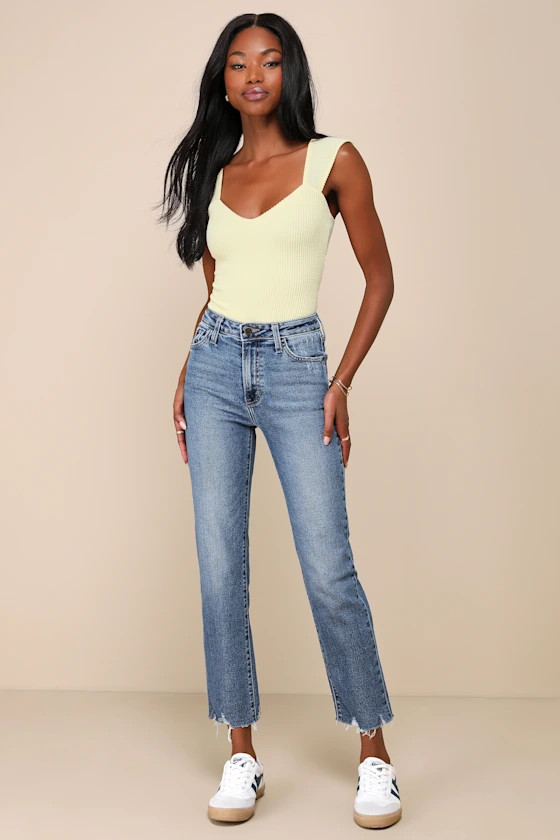 Roaming Wild Medium Wash High-Waisted Straight-Leg Jeans | Lulus