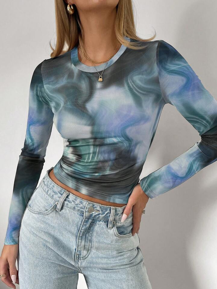 Siren Gaze Women's Printed Long Sleeve Cropped T-Shirt | SHEIN