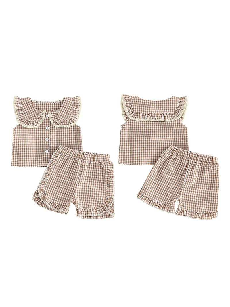 Loicainy Baby Toddler Girl Summer Outfits Plaid Clothes Set 6 12 18 24 Months 2T 3T 4T Sleeveless... | Walmart (US)