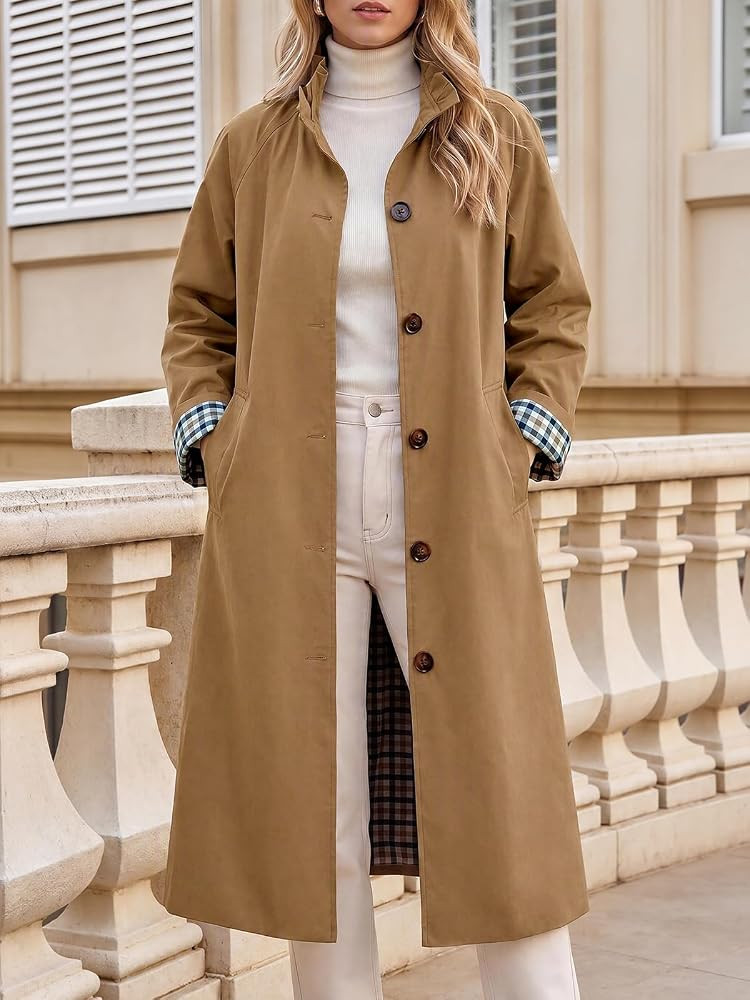 Tankaneo Womens Long Trench Coat Oversized Ruffle Collar Lightweight Jacket | Amazon (US)