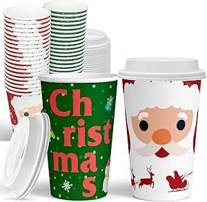 Ginkgo Christmas Coffee Cups with Lids 16 oz Disposable Santa Claus Paper Cups for Christmas Part... | Amazon (US)