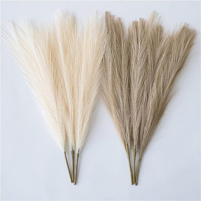 Amazon.com: ChagoArt-Pampas Grass Decor Tall-Faux Pampas Grass Small 17"-6 Stems-Beige and Taupe-... | Amazon (US)