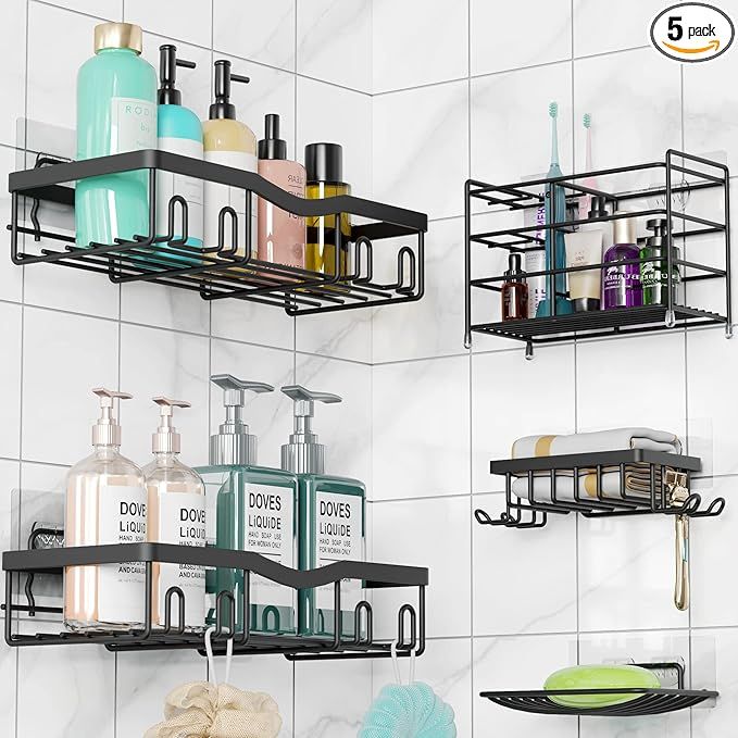 UpCircleSeven 5 Pack Shower Caddy, Strong Adhesive Shower Organizer Shelf with Hooks. Rustproof W... | Amazon (US)