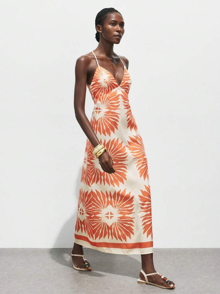 Maija Women's Elegant Floral Print Sleeveless Dress, Fashionable Holiday Casual Dress Design, Ideal For Festive Occasions And Resort Wear Business Casual Women's Office Wear Low-Key Old Money Style Effortless Temperament High-End Urban Commuting King Magazine Editor-In-Chief Same Style Urban Social Vacation Party Wear Charming Women's Airport Clothing Stockholm Style All-Season Long Sun Dresses Sundress Long Long Beach Dress Resort Dress Island Dress | SHEIN
