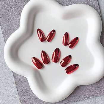 Orange Red Chrome Press on Nails Medium Almond,KQueenest Mirror Metal Stiletto Fake Acrylic Nails... | Amazon (US)