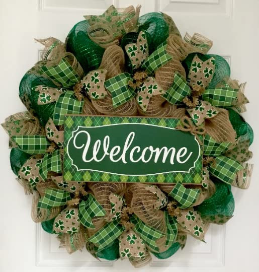 Irish Welcome Wreath St Patrick’s Day or All Occasion Handmade Deco Mesh Available in 24 inch a... | Amazon (US)